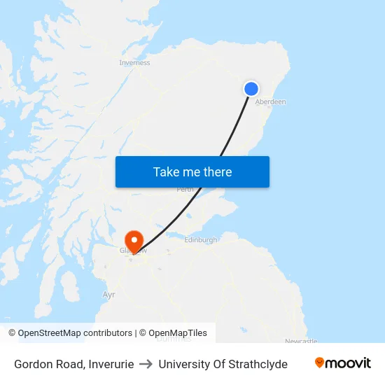 Gordon Road, Inverurie to University Of Strathclyde map