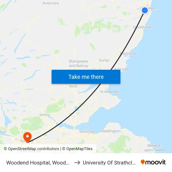 Woodend Hospital, Woodend to University Of Strathclyde map