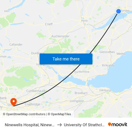 Ninewells Hospital, Ninewells to University Of Strathclyde map