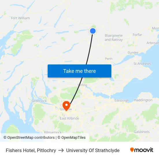 Fishers Hotel, Pitlochry to University Of Strathclyde map