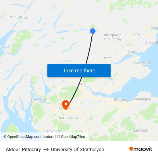 Aldour, Pitlochry to University Of Strathclyde map