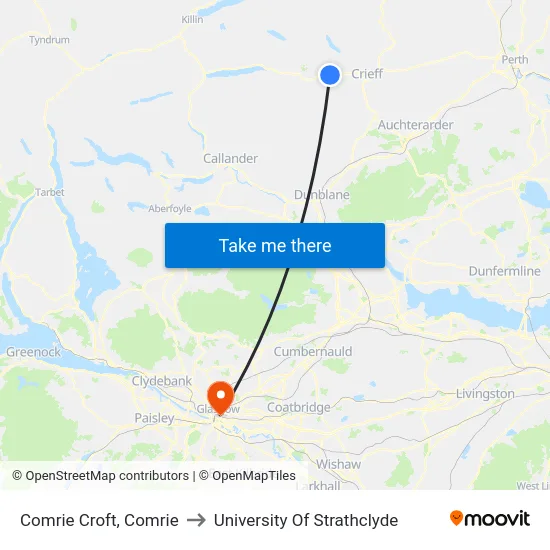 Comrie Croft, Comrie to University Of Strathclyde map