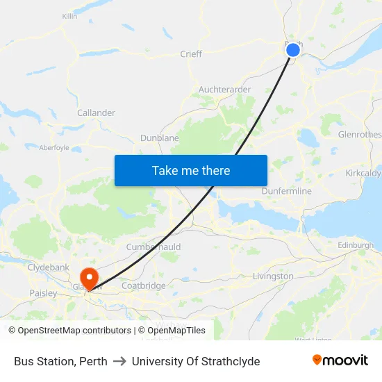 Bus Station, Perth to University Of Strathclyde map