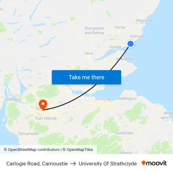 Carlogie Road, Carnoustie to University Of Strathclyde map