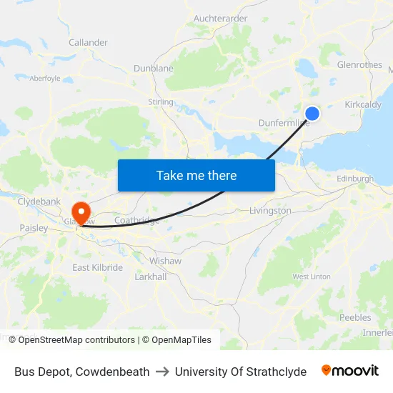 Bus Depot, Cowdenbeath to University Of Strathclyde map