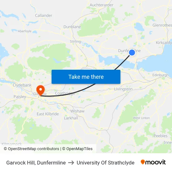 Garvock Hill, Dunfermline to University Of Strathclyde map