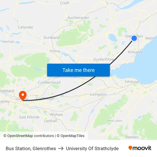 Bus Station, Glenrothes to University Of Strathclyde map