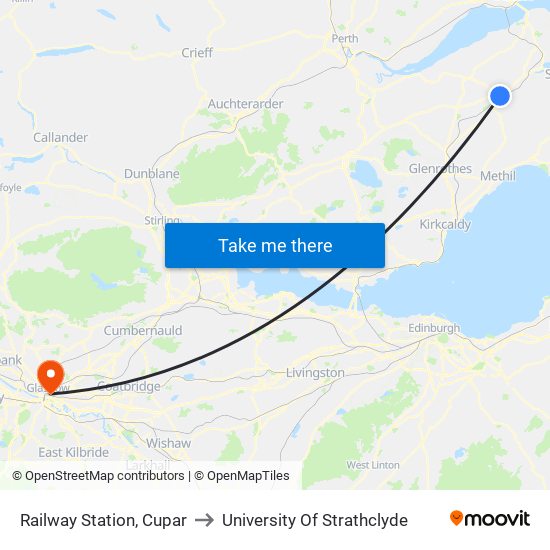 Railway Station, Cupar to University Of Strathclyde map