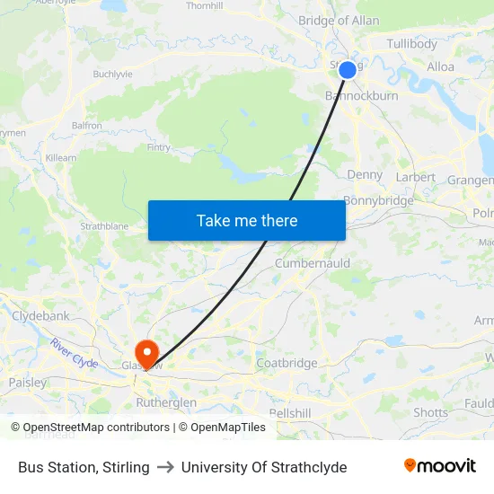 Bus Station, Stirling to University Of Strathclyde map