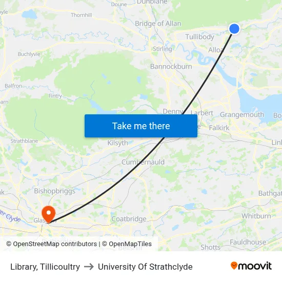 Library, Tillicoultry to University Of Strathclyde map