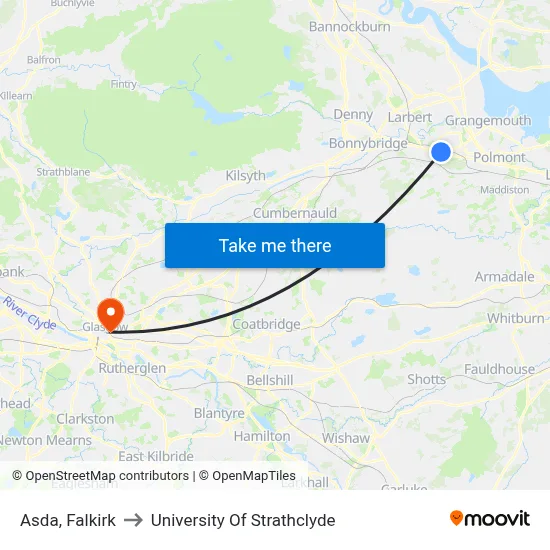 Asda, Falkirk to University Of Strathclyde map