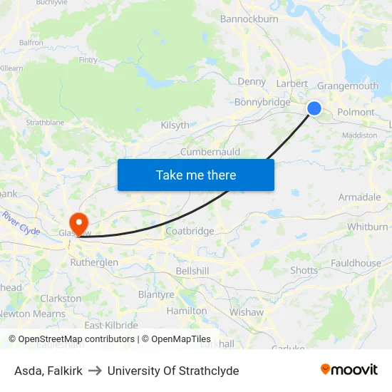 Asda, Falkirk to University Of Strathclyde map