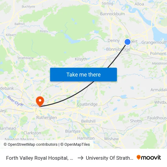 Forth Valley Royal Hospital, Larbert to University Of Strathclyde map