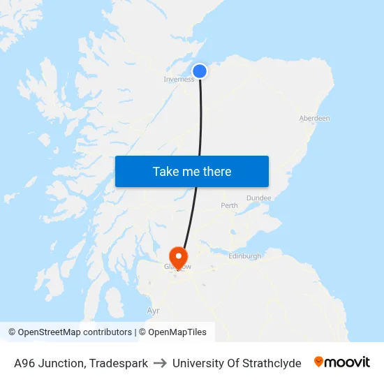 A96 Junction, Tradespark to University Of Strathclyde map