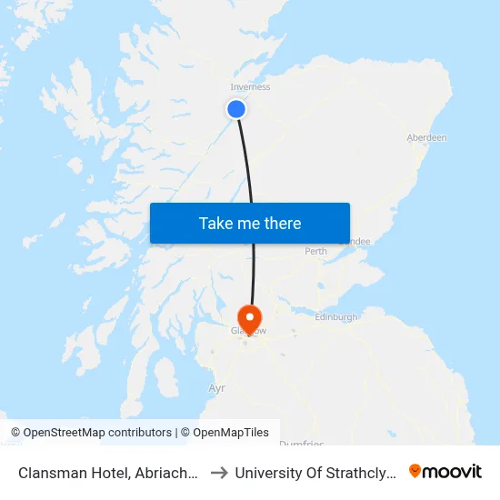 Clansman Hotel, Abriachan to University Of Strathclyde map