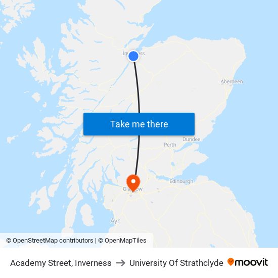Academy Street, Inverness to University Of Strathclyde map