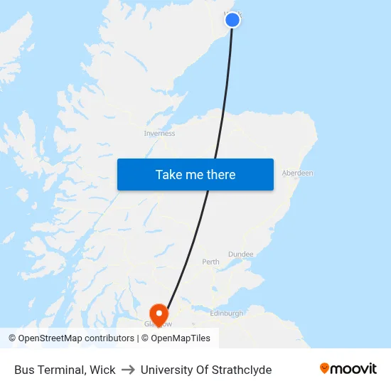 Bus Terminal, Wick to University Of Strathclyde map