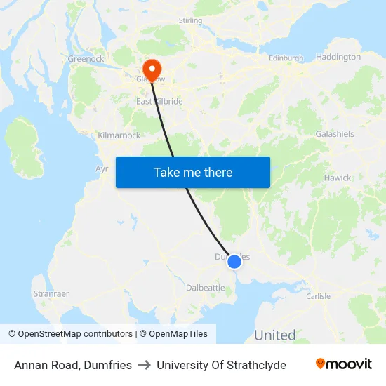 Annan Road, Dumfries to University Of Strathclyde map