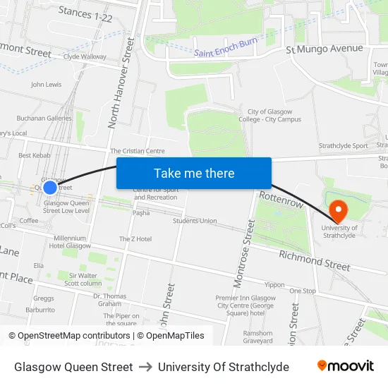 Glasgow Queen Street to University Of Strathclyde map