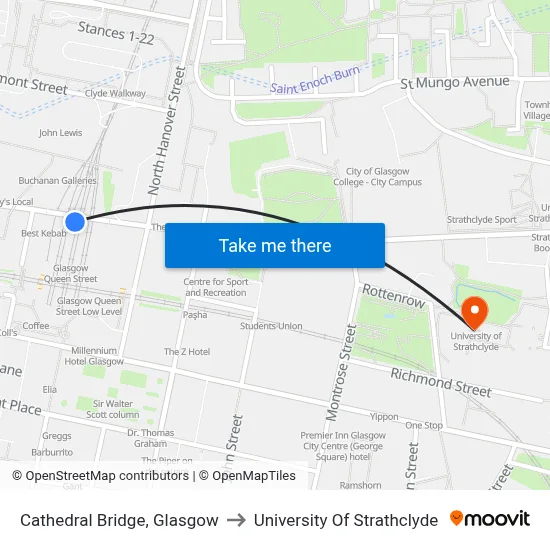 Cathedral Bridge, Glasgow to University Of Strathclyde map