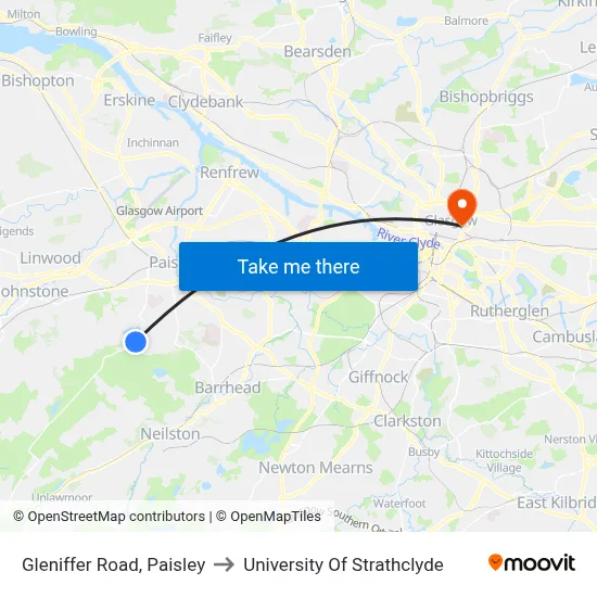 Gleniffer Road, Paisley to University Of Strathclyde map