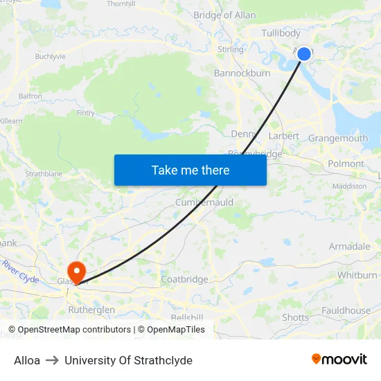 Alloa to University Of Strathclyde map