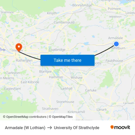 Armadale (W Lothian) to University Of Strathclyde map