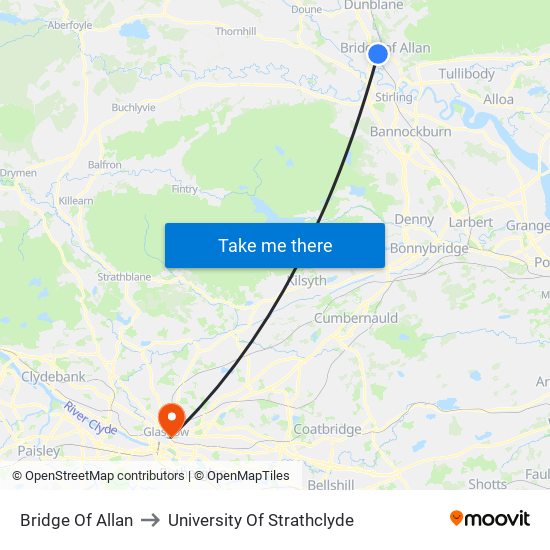 Bridge Of Allan to University Of Strathclyde map