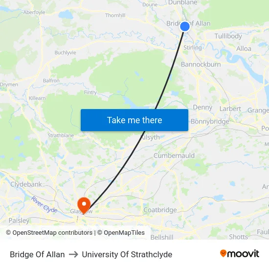 Bridge Of Allan to University Of Strathclyde map