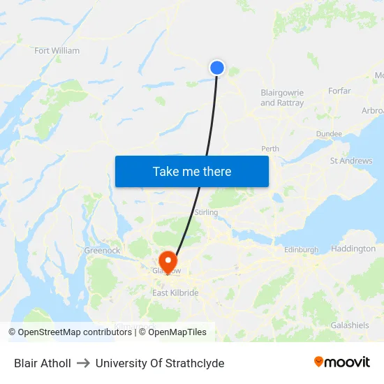 Blair Atholl to University Of Strathclyde map