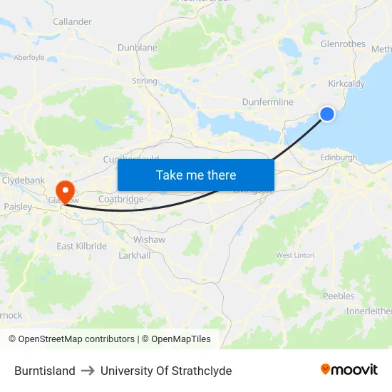 Burntisland to University Of Strathclyde map