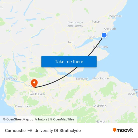 Carnoustie to University Of Strathclyde map