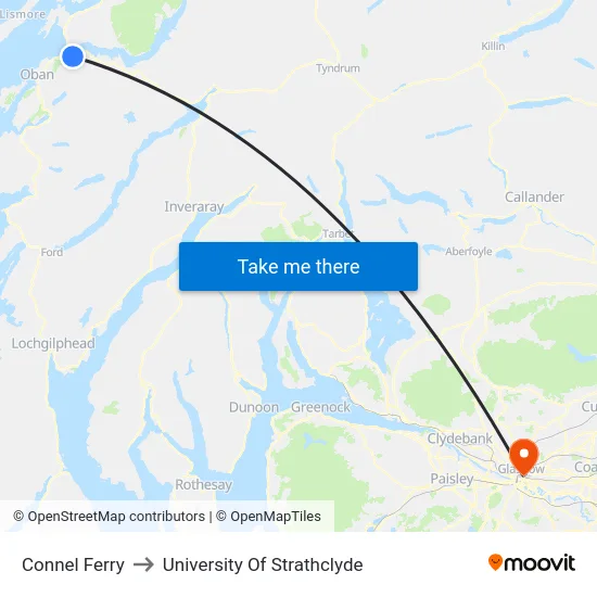 Connel Ferry to University Of Strathclyde map