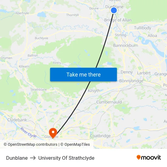 Dunblane to University Of Strathclyde map