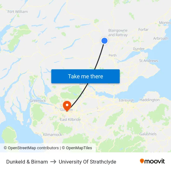 Dunkeld & Birnam to University Of Strathclyde map