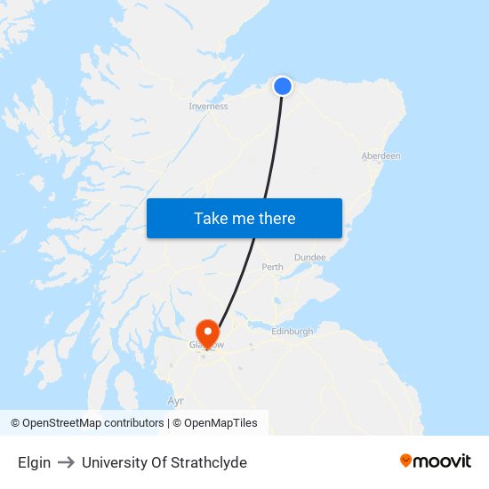 Elgin to University Of Strathclyde map