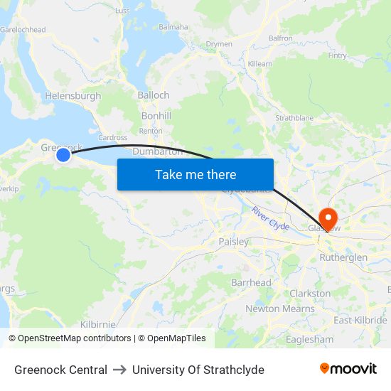Greenock Central to University Of Strathclyde map