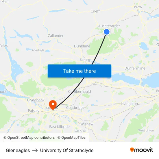 Gleneagles to University Of Strathclyde map