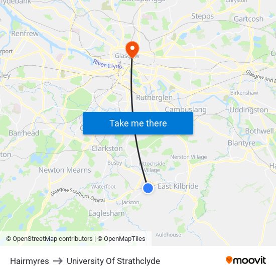 Hairmyres to University Of Strathclyde map