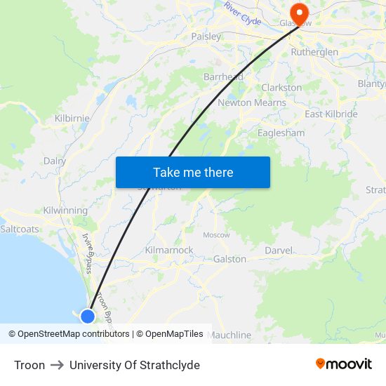 Troon to University Of Strathclyde map