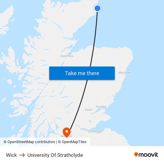 Wick to University Of Strathclyde map