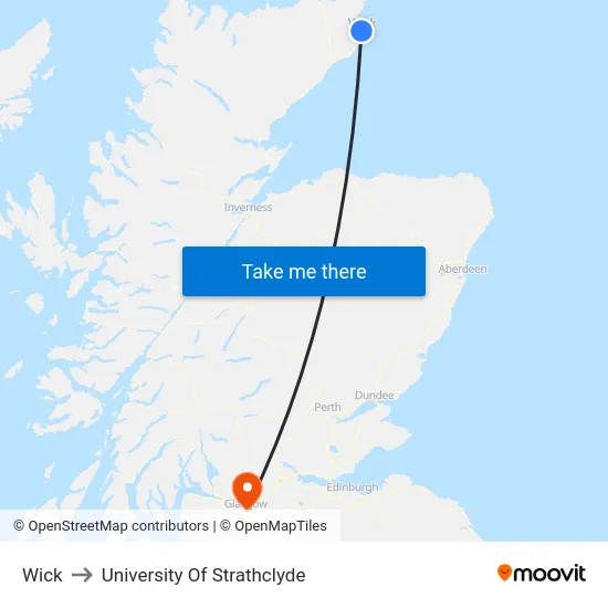 Wick to University Of Strathclyde map