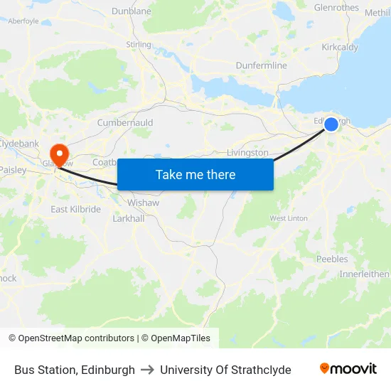 Bus Station, Edinburgh to University Of Strathclyde map