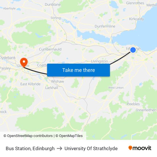 Bus Station, Edinburgh to University Of Strathclyde map