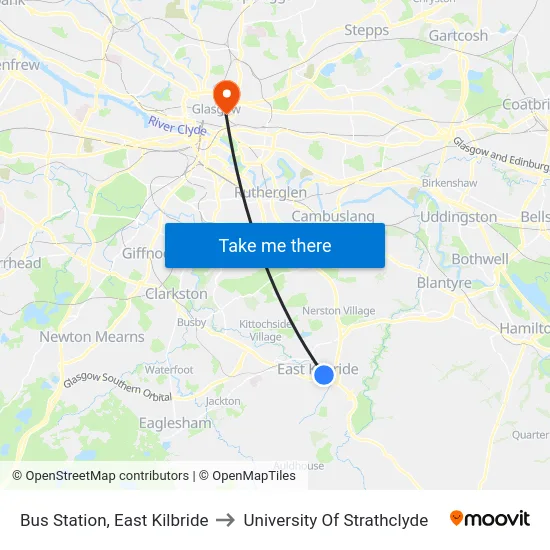 Bus Station, East Kilbride to University Of Strathclyde map