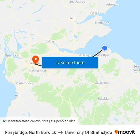 Ferrybridge, North Berwick to University Of Strathclyde map