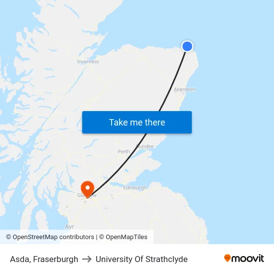 Asda, Fraserburgh to University Of Strathclyde map