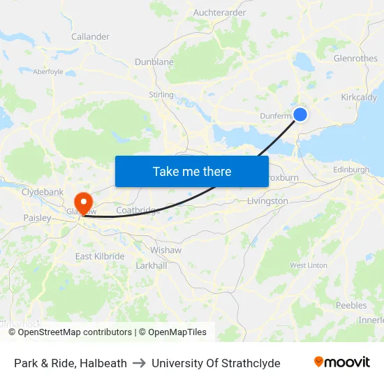 Park & Ride, Halbeath to University Of Strathclyde map