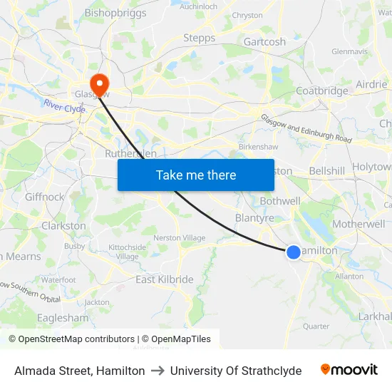 Almada Street, Hamilton to University Of Strathclyde map