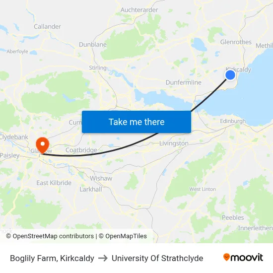 Boglily Farm, Kirkcaldy to University Of Strathclyde map